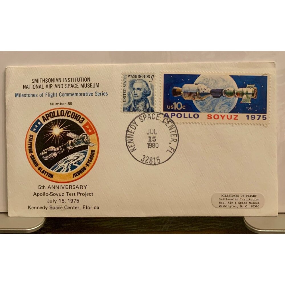 Apollo-Soyuz 5th Anniversary Commemorative Cover Stamp 1975 Smithsonian Mileston